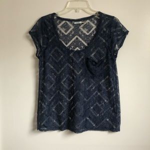 Kimchi Blue Sheer Lace Navy Shirt